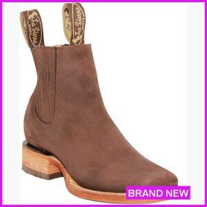 Genuine Leather Ankle Cowboy Boots Low Heel Square Toe Western Bootie